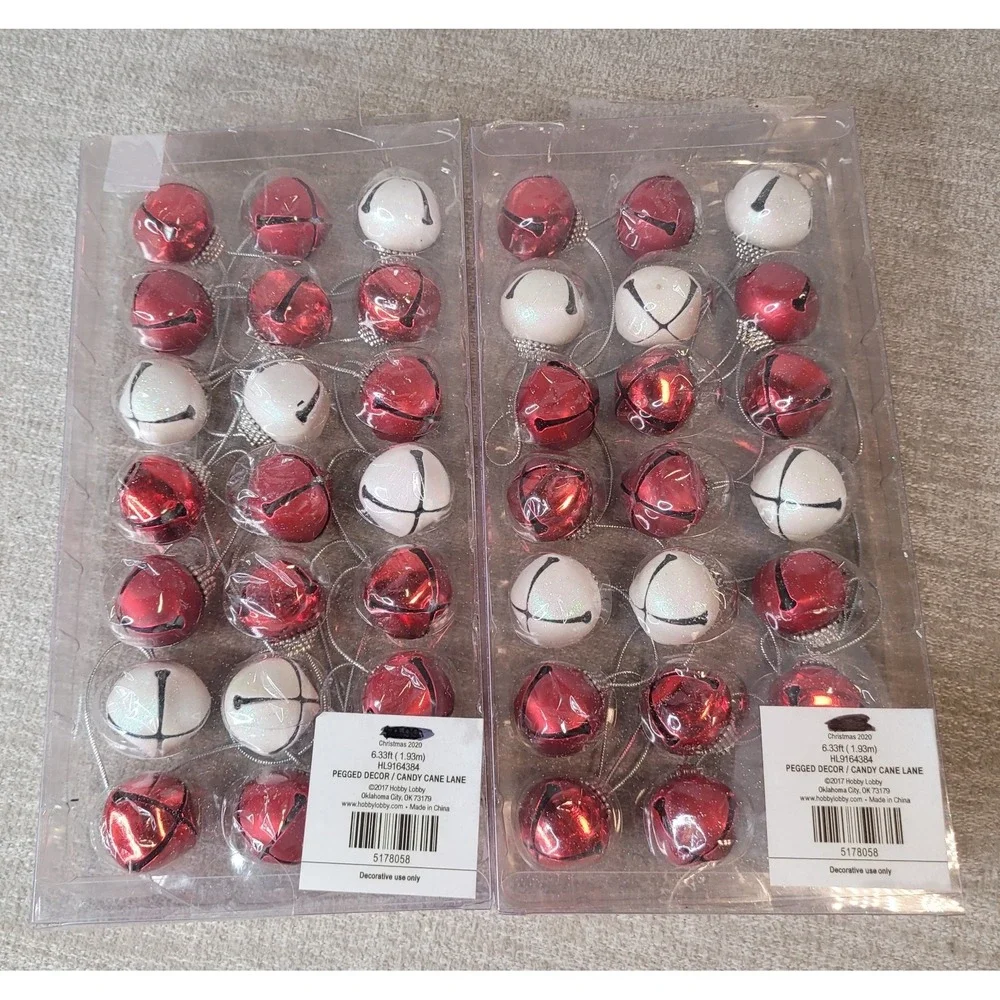 42‎ Hobby Lobby Old Stock Red & Silver Metal Jingle Bells Ornaments NEW